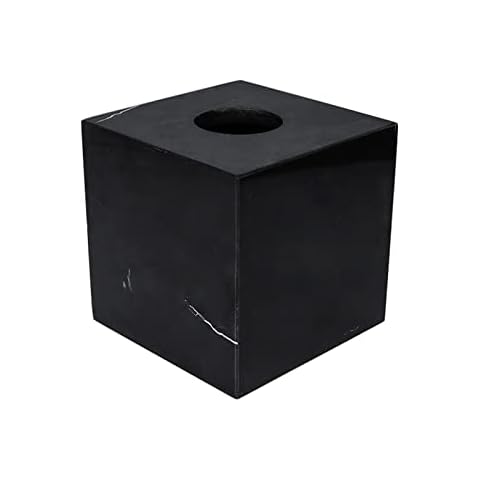 StonePlus Natural Smooth Marble Tissue Holder, Roll Paper Holder with Removable Acrylic Bottom for Tables, Night Stands, Countertops (Black, 5.7Lx5.7Wx5.7H) Cover
