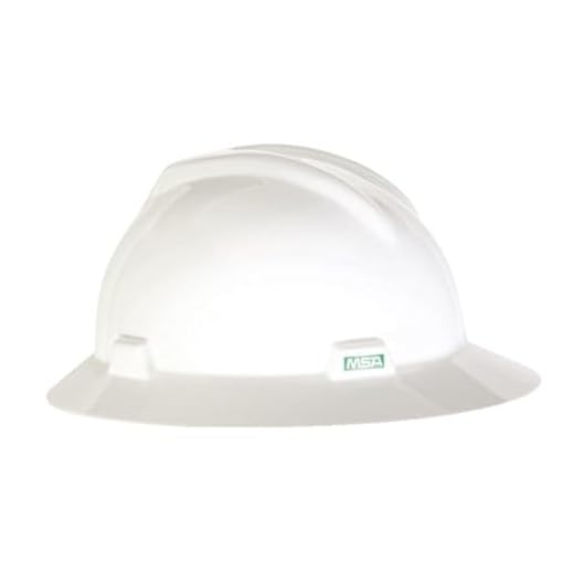 MSA 10058321 V-Gard Full-Brim Hard Hat With 1-Touch Suspension | Polyethylene Shell, Superior Impact Protection, Self Adjusting Crown Straps - Standard Size in White