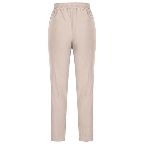 SMIDOW Womens Cotton Linen Pants Casual Drawstring Elastic High Waist Straight Leg Pants Loose Comfy Trousers with Pockets4
