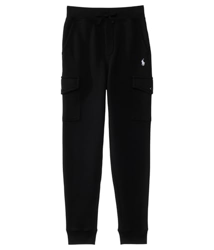 POLO RALPH LAUREN Boys Fleece Cargo Jogger Pants (Big Kid) Polo Black W/C1730 White Large