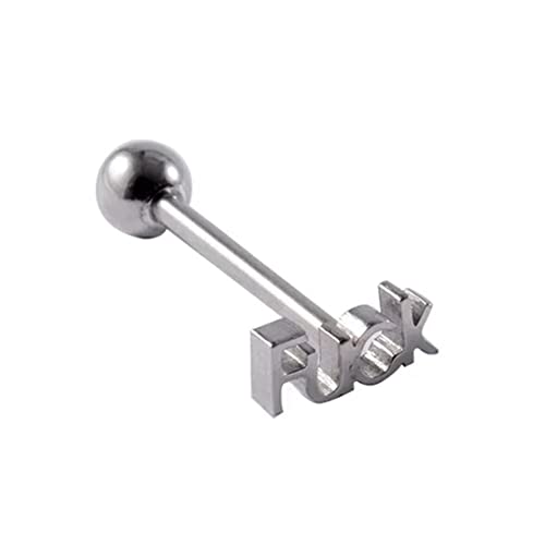 BlackAmazement Piercing de langue en acier inoxydable 316L avec inscription « F-U-C-K » - Argenté/doré - Pour homme et femme, 5 mm, Acier inoxydable