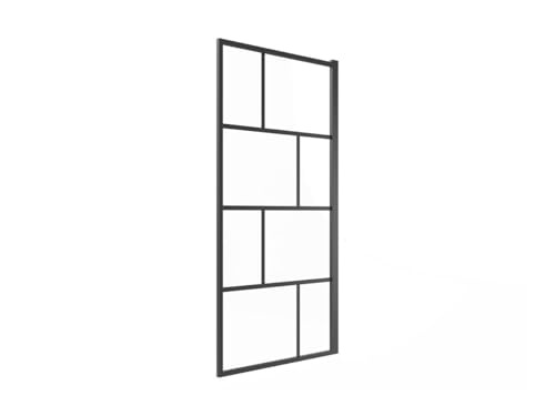 Vente-unique-Mampara de baño estilo industrial giratoria - 70 x 140 cm - Negro mate - Vidrio - RIVANON