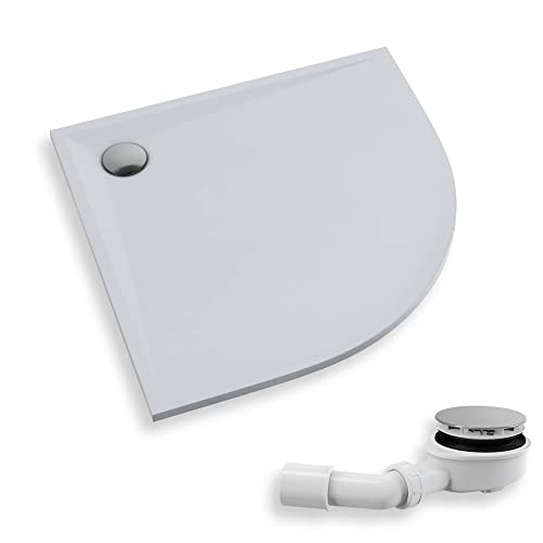 BADLAND Duschwanne 80x80 Etrusco Weiß Acryl Duschtasse Viertelkreis mit Ablaufgarnitur Ø 90 mm