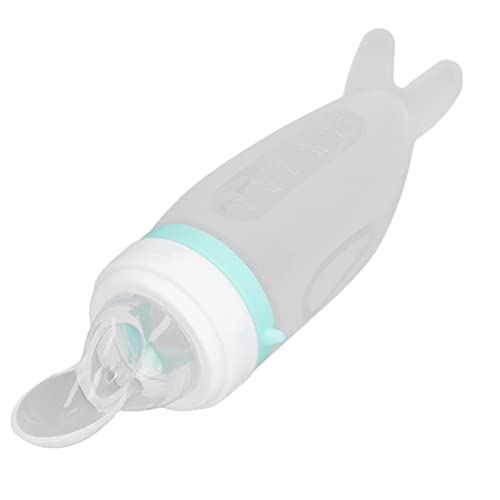 Baby Silicone Food Feeder, Spoon Bottle for Baby, Cute Shape Soft Integrated Design Green Silicone Baby Squeeze Bottle Dustproof Lid for Vegetable Paste