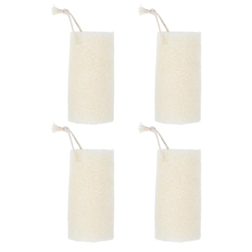 Genérico 4 Esponjas Exfoliantes Corporales de Lufa Natural para Ducha y Baño Esponja de Baño de Lufa Blanca Paño Exfoliante Alargado 15 CM Cuerda Limpieza Profunda y Suave para Piel