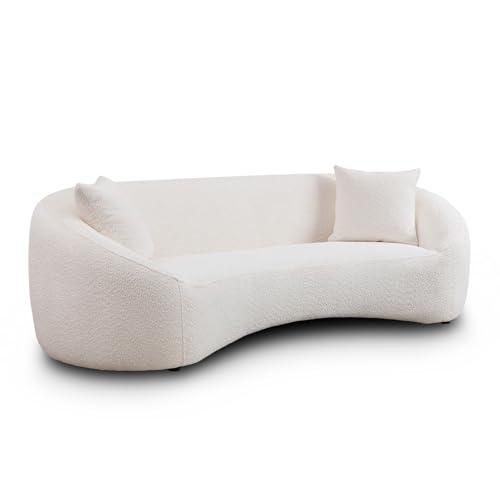 Image of 2-Piece Curved Sofa Set, 93.31 inch 3-Seater Modern Boucle Sofas, Solid Wood Frame, Deep Seat No Assembly Required, Living Room Sofa Set for Large Space, White