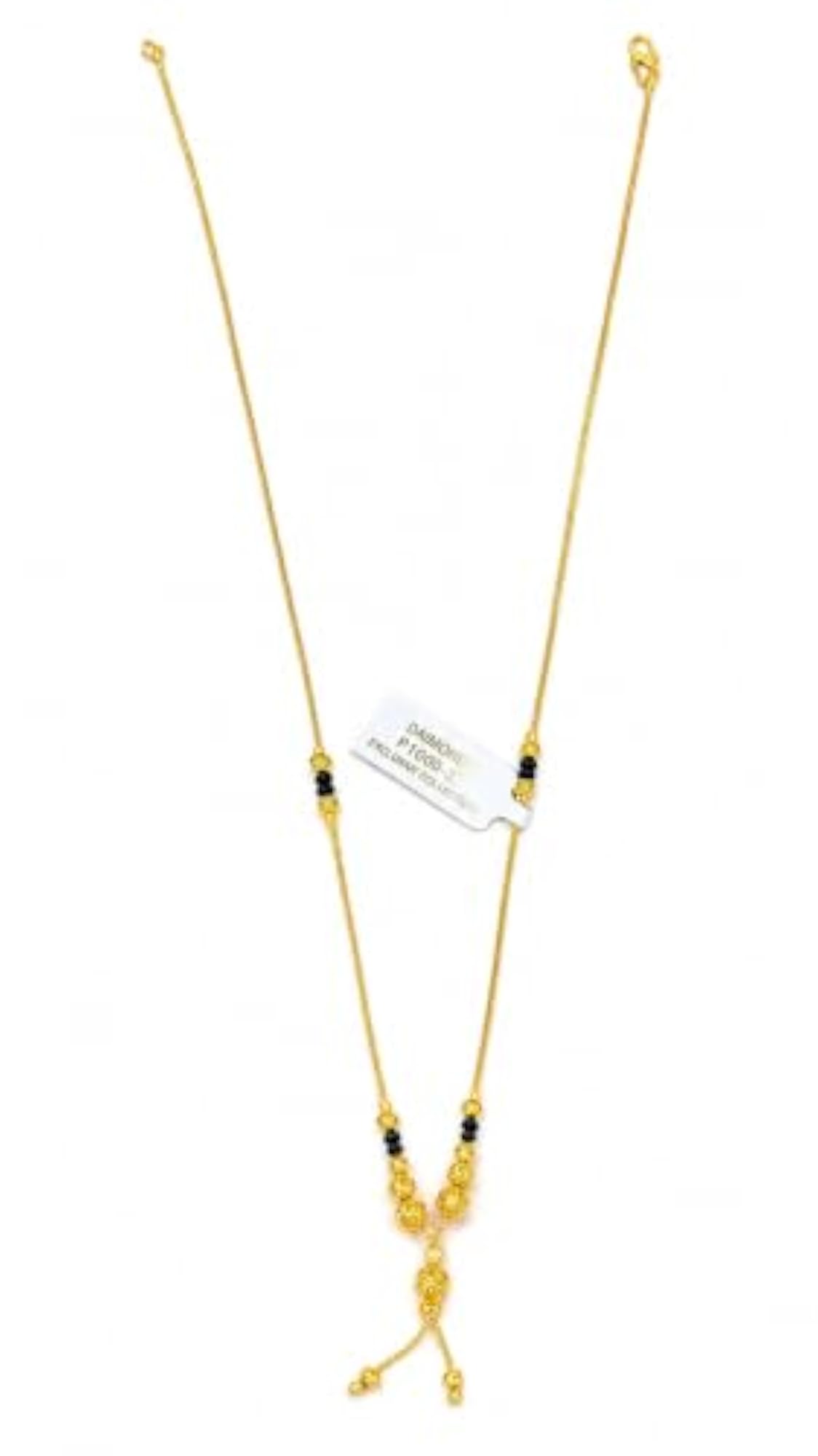 Women's Long Mangalsutra with Black Beads and Gold Tone Chain
