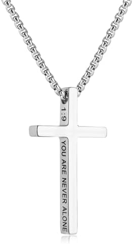 Stainless Steel Men's Cross Necklace with Scripture | 20/22/24 Inch Silver Chain | Inspirational Bible Verse Pendant | Durable & Stylish Christian Jewelry