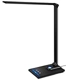 GLITI LED Desk Lamp,Eye-Friendly Dimmable Desk Light,5 Light Colors,6 Brightness Levels,Touch Control Table Lamp with USB Charging Port,Auto Timer, for College Dorm, Home, Office (Black)