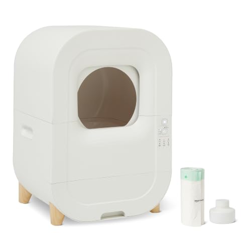 Image of Amazon Basics Automatic Self-Cleaning Cat Litter Box with Safety Sensors, S-Shaped Screen, Odor Control, Removable Washable Liner, 15.8-Gallon, for Cats 3.3-22lb