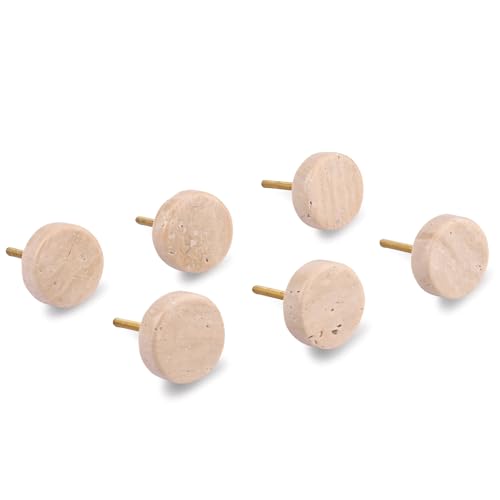 Perilla Home Set of 6 Marble Knobs for Cabinet & Drawers Decorative Travertine Round Knobs for Home Kitchen Cabinet Hardware Cupboard Glass Door Dresser Wardrobe Pulls (Beige)