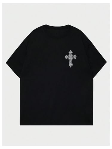 SHENHE Men's Graphic Cross Wing Pring Y2k Goth Top Crew Neck Short Sleeve Tee Shirt2