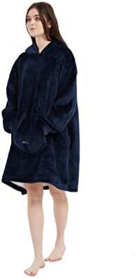 Blanket Hoodie Oversized Hooded Adults Men Women Blankets Animal Comfortable Sherpa Wearable Blanket (navy)