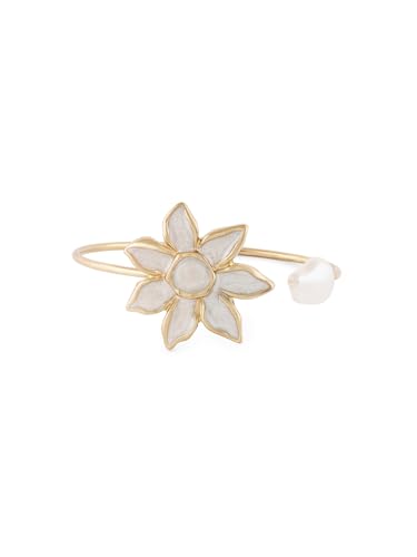 ZAVERI PEARLS White Enamel Flower Pearl Embellished Contemporary Cuff Bracelet For Women-ZPFK22289
