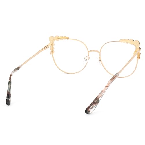 Image of Zeelool Stylish Metal Cat Eye Blue Light Blocking Glasses for Women ZJGM751692-01 Gold, Large