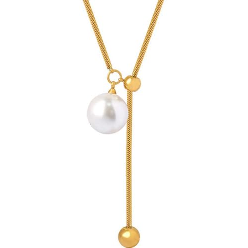 Stainless Steel Faux Pearl Adjustable Chain Style Long Tassel Sweater Dress Necklace