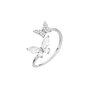 Sterling Silver Twin Butterfly with Zirconia Adjustable Open Ring Luxury Minimalist Jewelry for Women