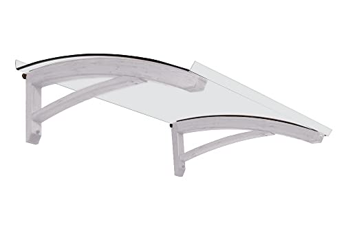 Pensilina da esterno in legno lamellare, copertura in policarbonato compatto trasparente, Modello Base Onda, dimensioni 90 x 150 cm, colore legno Bianco e ferro in grigio antracite