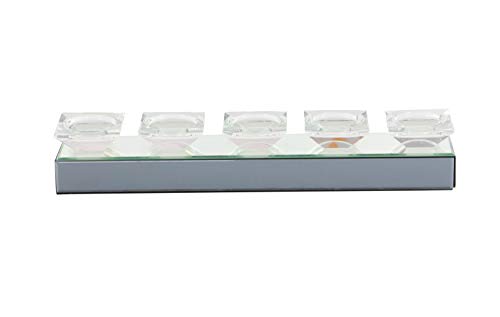 Deco 79 Glass Handmade Pillar 5 Plate Candle Holder With Mirrored Sides, 24" X 4" X 4", Silver #TOP2