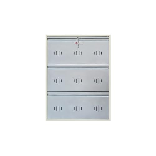 Image of StayHappy Wide Wall-Mounted and Freestanding Metal Shoe Rack Cabinet | Key Lock | Compact Design | Thick Metal Layer for Durability | Powder-Coated Steel | Crafted in Bharat. (Silver, 3 Door)