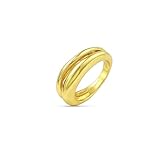 Arvino Anillo de oro de doble banda para mujer, anillo de boda y compromiso, joyería de moda, regalo para esposa, madre, hermana, One Size, Latón Chapado en oro, Sin piedra preciosa
