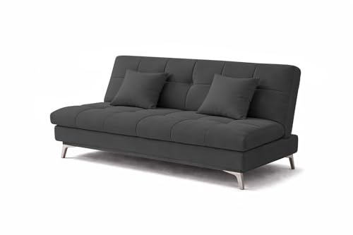 Image of Krancy Solid Wood 3 + 2 Seater Sofa Cum Bed with 2 Cushions | Convertible Wooden Couch for Living Room, Home & Office | Modern Designer Furniture | 3 Years Warranty | Black