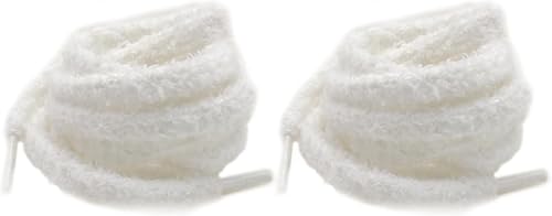 DINSONG Plüschschnürung 2 Paar,Fluffy Laces,Weiße Flauschige Schnürsenkel,Chunky Laces, Universal Weiche Elastische Schnürsenkelersatz Schuhbänder(120cm)
