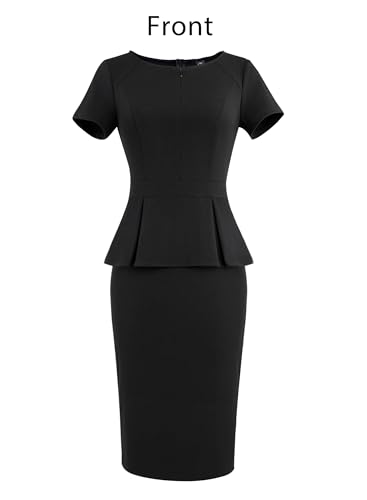 Image of VFSHOW Womens Work Business Office Front Zipper Peplum Bodycon Dresses Elegant Short Sleeve Slim Church Pencil Sheath Dress