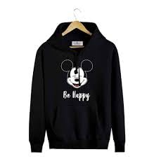 Be Happy Cotton Blend Hoodie, Long Sleeve Graphic Print, Regular Fit, Winter Wear, Kangaroo Pocket, Adult Size, Casual Style, Black-picture-53