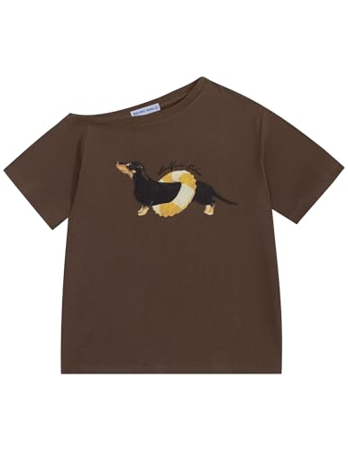 T-shirt Y2K épaules dénudées style rétro avec motif chien mignon