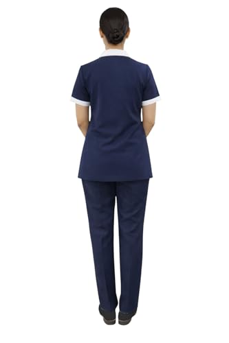 Image of UNIFORM CRAFT Women Executive Uniform Set - Top & Pant with White Collar | Formal Office Wear | Hospitality & Corporate Staff Uniform - Navy - S
