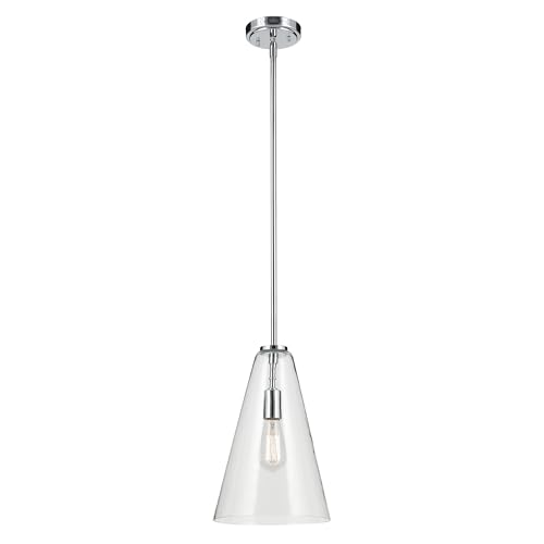 Everly 15.25" 1-Light Cone Pendant with Clear Glass in Chrome, for Kitchen Island, Dining Nook, Bedroom, (15.25" x 10.25") 42199CH