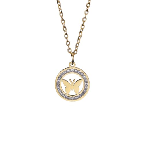 Collier rond papillon anti-ternissement - Chaîne zircon transparent solide