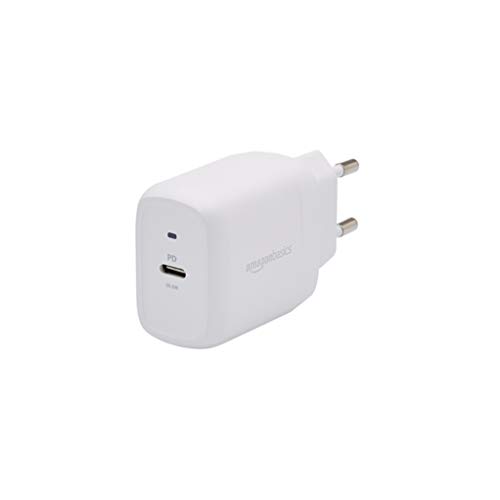 Amazon Basics Cargador de pared con 20W USB-C 1-Port, no GaN, enchufe para EU, Blanco, 2.76 x 8.3 x 4.39 cm