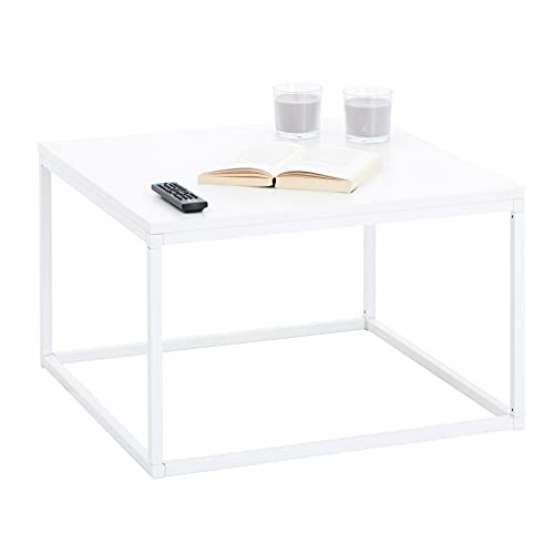 IDIMEX Table Basse Hades, Table de Salon Table d'appoint carrée Design Retro Vintage, Plateau en mélaminé Blanc et Cadre en métal Blanc