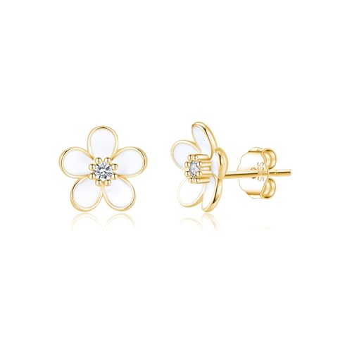 SLUYNZ Solid 925 Sterling Silver Flower Stud Earrings for Women Teens White Flower Stud Earrings Spring