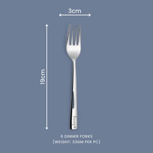 Parage 6 Piece Heavy Stainless Steel Tableware Fork Set for Dining Table - Silver