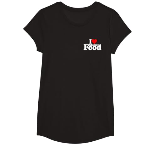 I Love Heart Chinese Food Cuisine T-Shirt, Girls, Black, Small