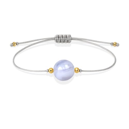 Pulsera Calcedonia Azul Natural – Calma & Comunicación Interior | Joyería Hecha a Mano en España | Oro 18k Chapado | Ajustable Unisex | Regalo Elegante