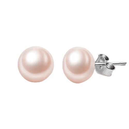 EVER FAITH 925 Sterling Silver AAA Pink Freshwater Cultured Pearl Button Stud Earrings