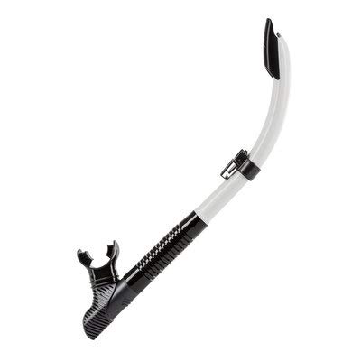 IST Semi Dry Snorkel with Flexible Tube, Splash Guard & Hypoallergenic Mouthpiece for Snorkeling & Scuba Diving (Black Silicone/White)