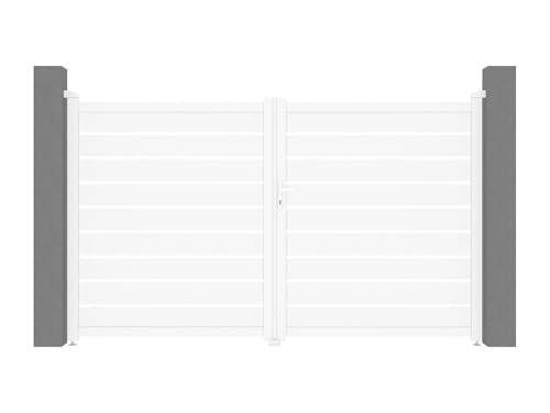 Vente-unique - Portail battant aluminium ajouré L305 x H183 cm blanc - PRIMO