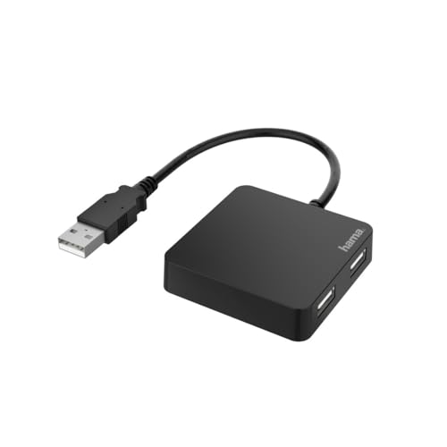 Hama Hub con 4 porte USB (4x USB-A 2.0, 480 Mbps, alimentazione USB, cavo 0,15 m, 5,6 x 5,6 x 1,3 cm) nero