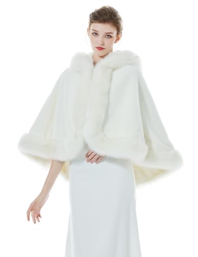 Women Faux Fur Shawls Wraps Bridal Fur Stoles Cloak Coat Fur Trimmed Cape Poncho for Party Wedding Bridal2