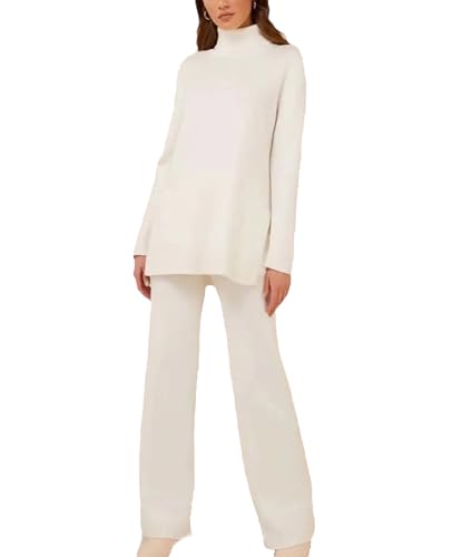 Two Pieces Wool Suits Female Turtleneck Warm Cashmere Knit Tops