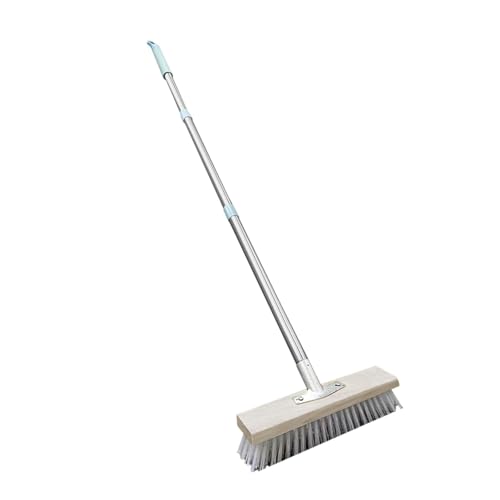 Brosse à récurer pour sol, brosse de nettoyage pour sol, brosse de terrasse en acier inoxydable avec long manche, brosse à récurer, brosse à récurer pour l'extérieur