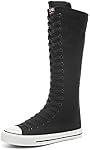 Momuk Toile Tall de femmes Dentelle jusqu'au genou High Sneakers