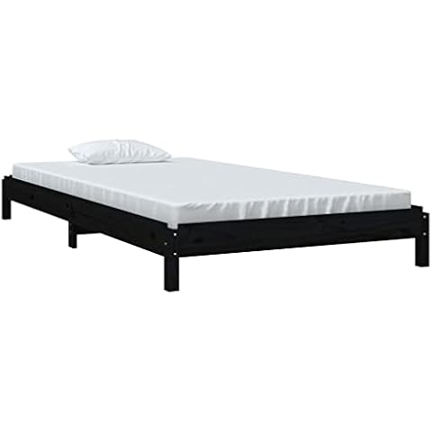 vidaXL Stapelbett Holzbett Massivholzbett Einzelbett Bett Bettgestell Bettrahmen Schlafzimmerbett Schlafzimmermöbel Schwarz 100x200cm Massivholz Kiefer Cover