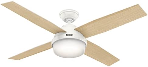 Hunter 52 inch Indoor Ceiling Fan with LED Light and Remote Control - White Modern Ceiling Fan, Standard Mount, 4 Blades, for Bedroom, Living Room, or Kitchen, Quiet - Dempsey 59217, Fresh White