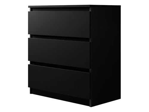 Mirjan24 Kommode mit 3 Schubladen Malwa M3, Anrichte, Diele, Flur, Highboard, Mehrzweckschrank, Sideboard, Wohnzimmer, Esszimmer (Schwarz)